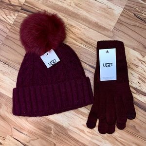 Ugg knit pom pom beanie and touchscreen gloves